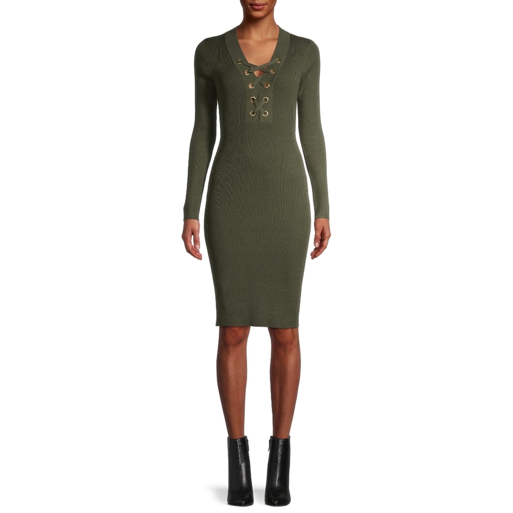 Lace up Bodycon Dress Long Sleeves NWOT - Picture 5 of 9